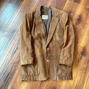 Vintage 1970s Remy Brown Lined Leather Two Button Jacket Blazer Mens 40